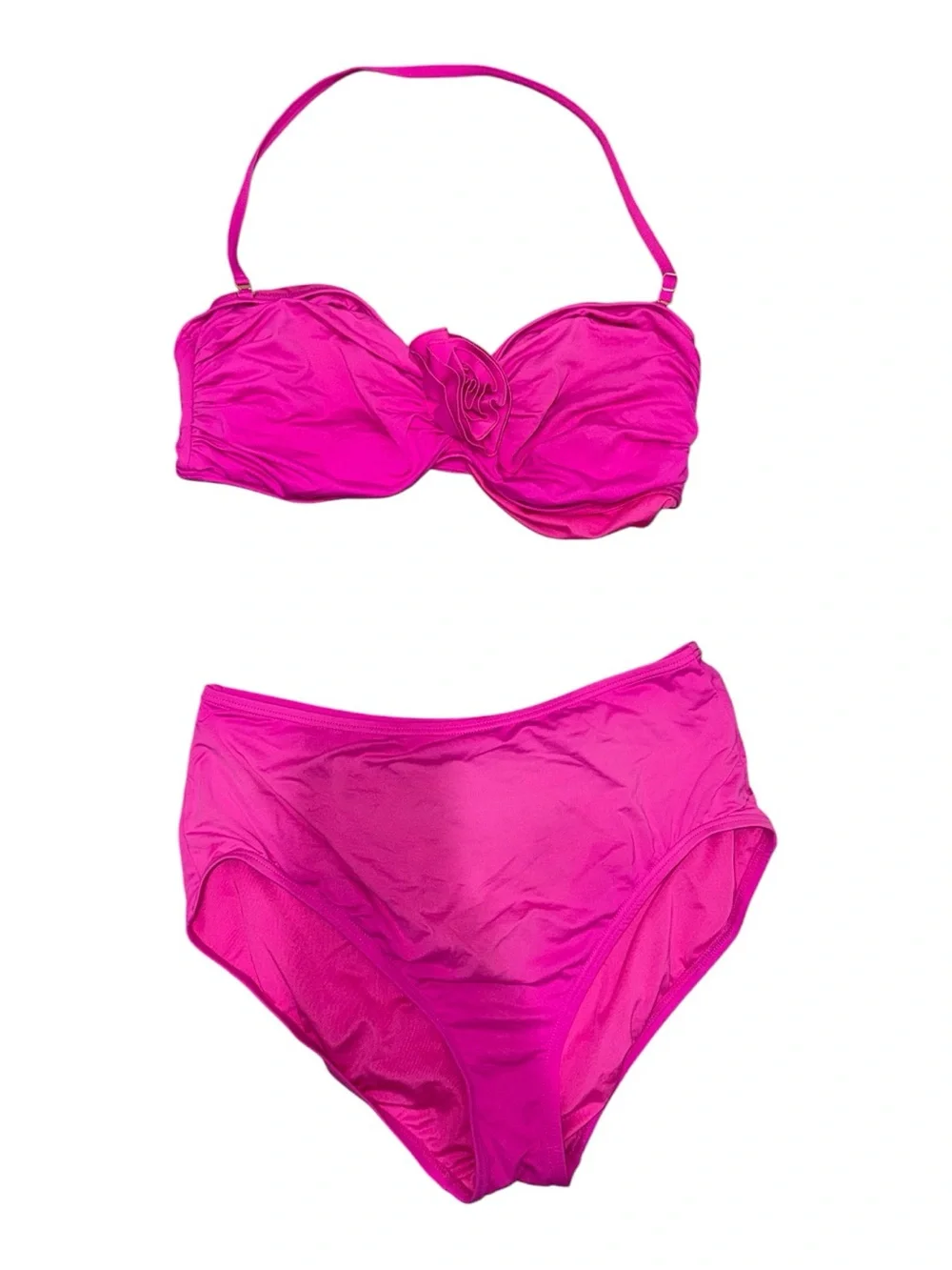 Kate Spade Hot Pink Rosette Bandeau Bikini Swimsuit Large